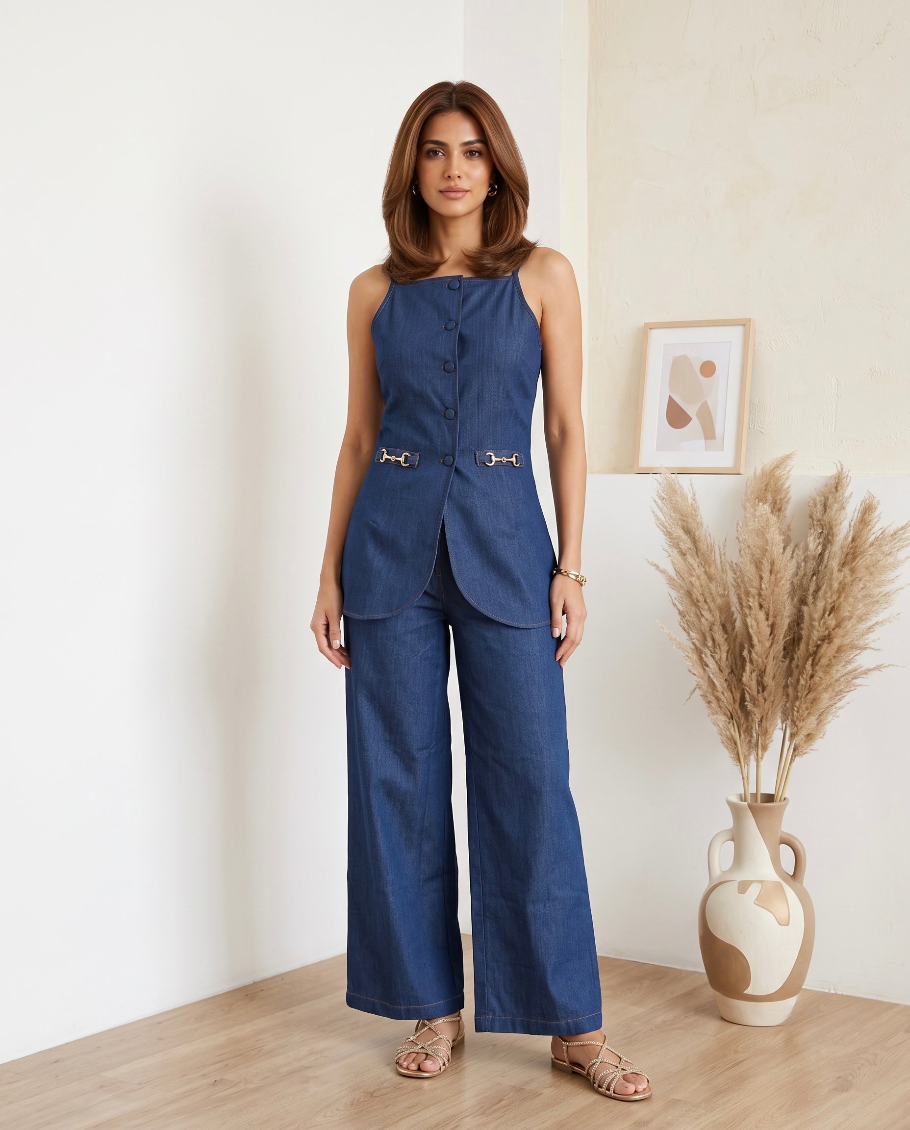 Women's Denim Blue Tailored Co-Ord Set Moonstruck