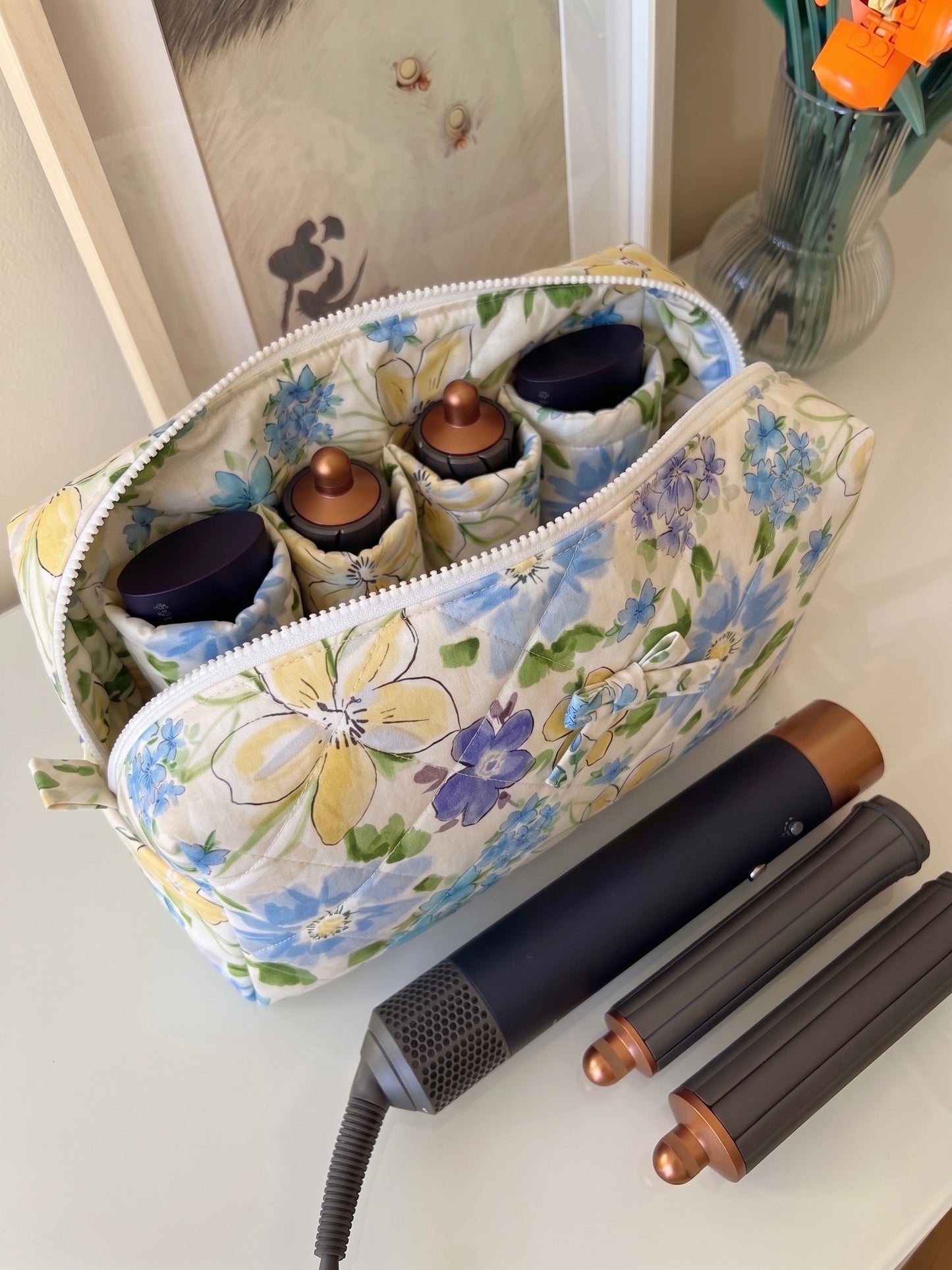 Vintage Floral Quilted Travel Organizer Bag Moonstruck