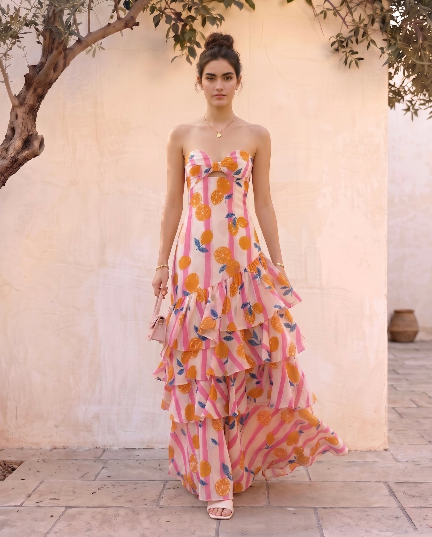 Sunset Orange Ruffle maxi Dress