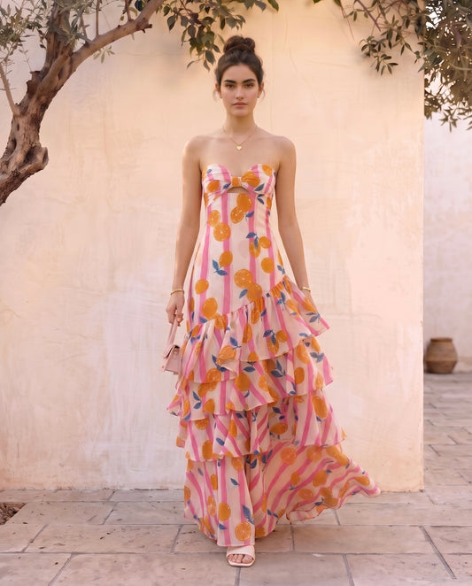 Sunset Orange Ruffle maxi Dress