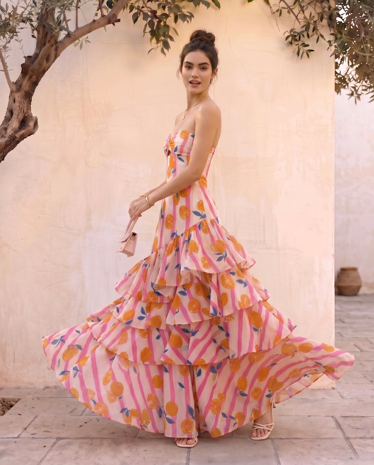 Sunset Orange Ruffle maxi Dress