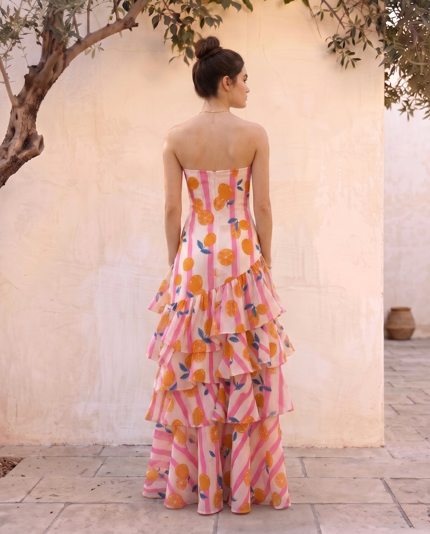 Sunset Orange Ruffle maxi Dress