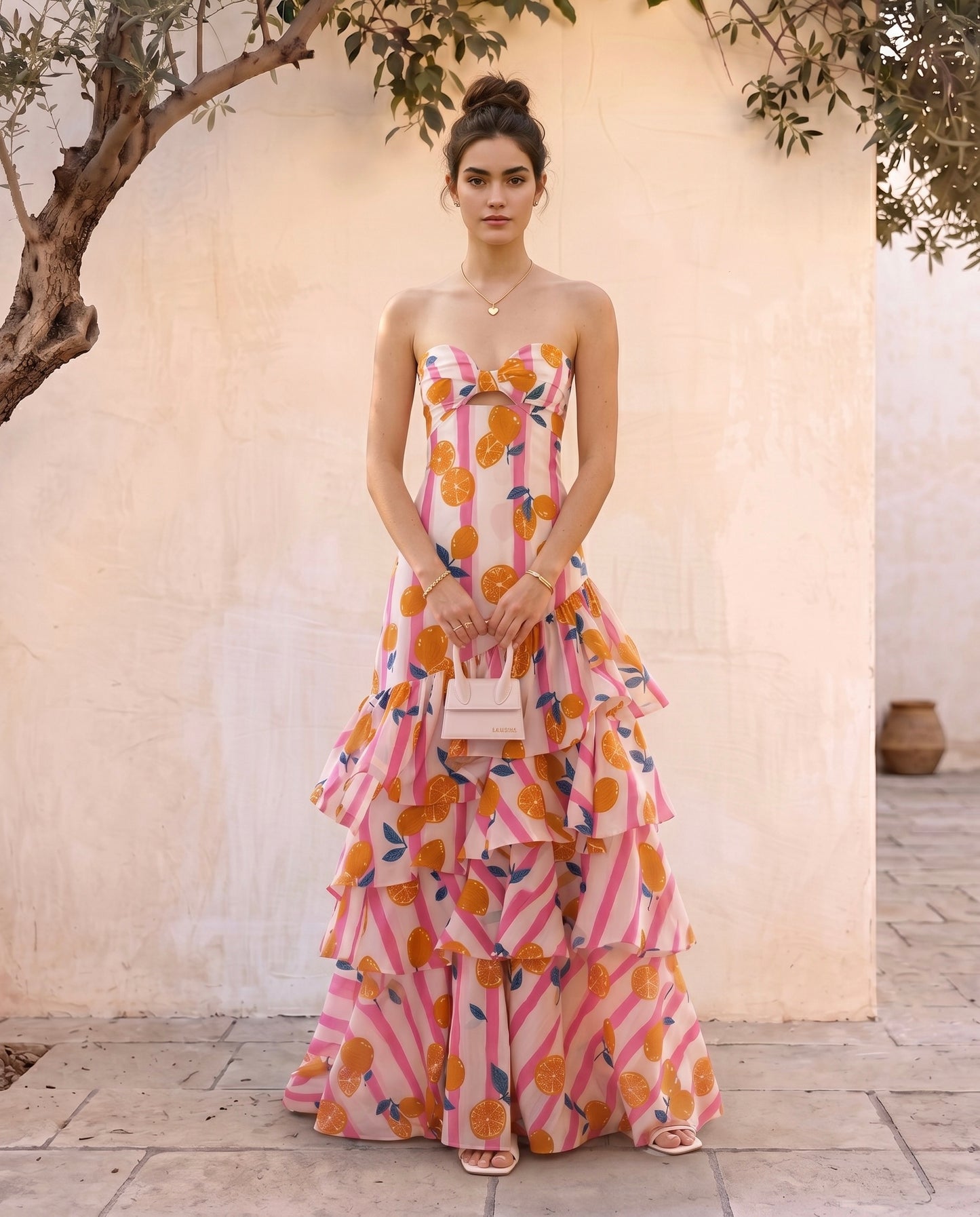 Sunset Orange Ruffle maxi Dress