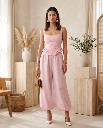 Pink cotton linen co-ord set Moonstruck