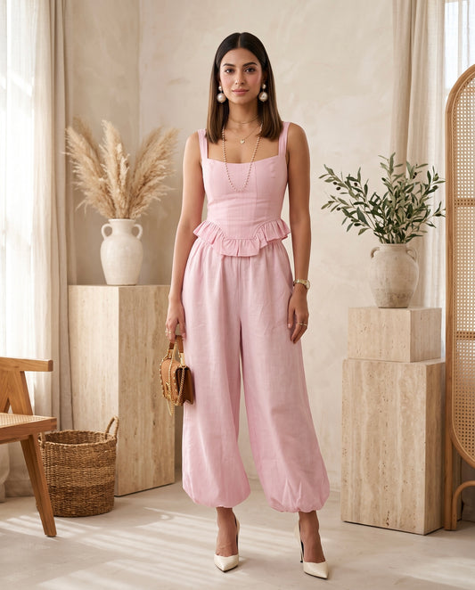 Pink cotton linen co-ord set Moonstruck