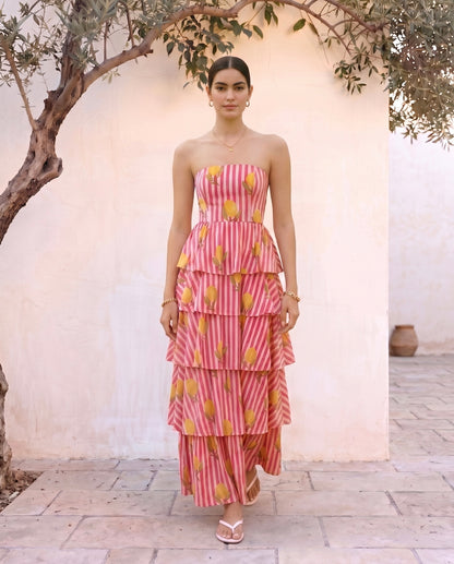Limoncello Sunset Tiered Maxi Dress