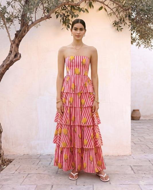 Limoncello Sunset Tiered Maxi Dress