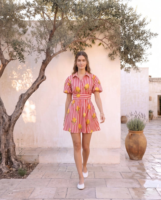 Sicilian Lemon Stripe Mini Dress