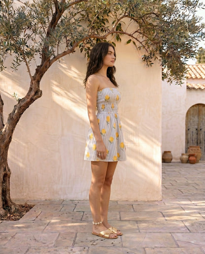 Lemon Breeze Strapless Mini Dress