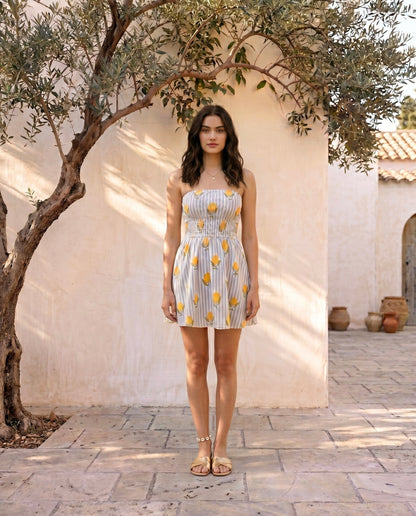 Lemon Breeze Strapless Mini Dress