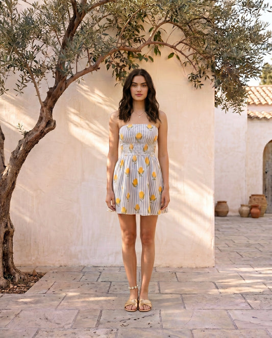 Lemon Breeze Strapless Mini Dress