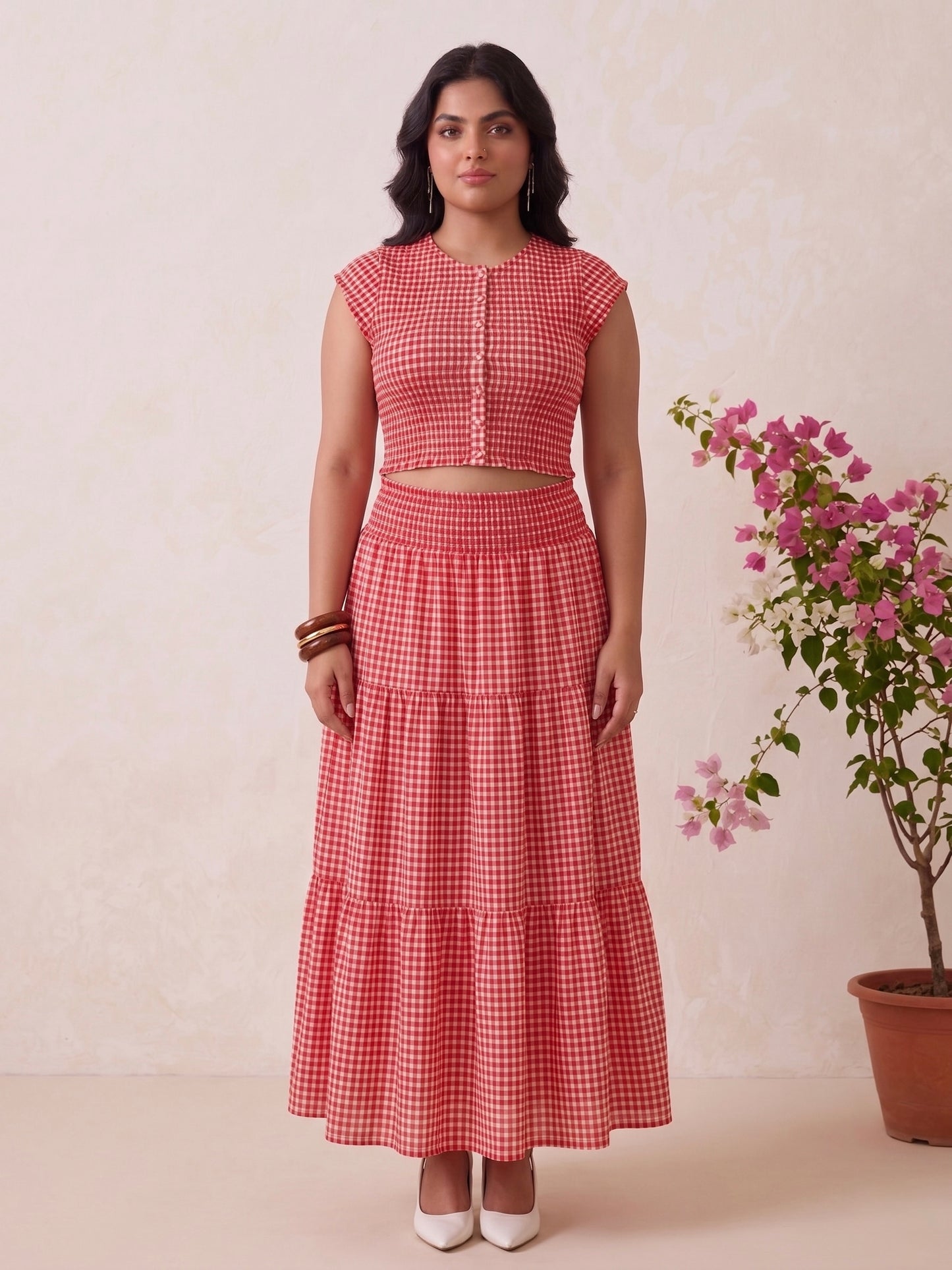 Red Gingham Crop Top & Tiered Maxi Skirt Co-Ord Set Moonstruck