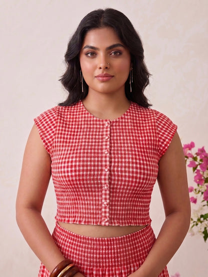 Red Gingham Crop Top & Tiered Maxi Skirt Co-Ord Set Moonstruck