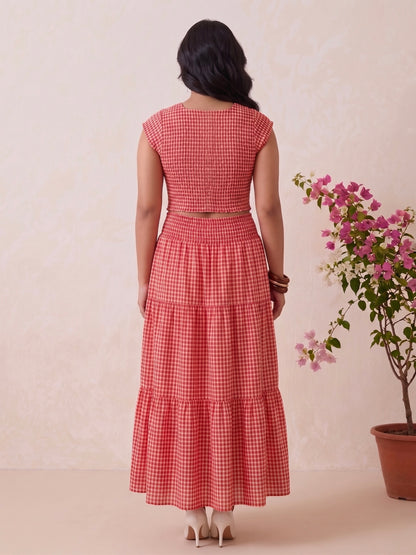 Red Gingham Crop Top & Tiered Maxi Skirt Co-Ord Set Moonstruck