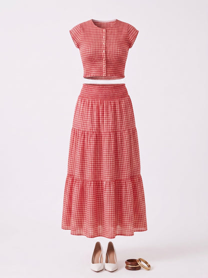 Red Gingham Crop Top & Tiered Maxi Skirt Co-Ord Set Moonstruck