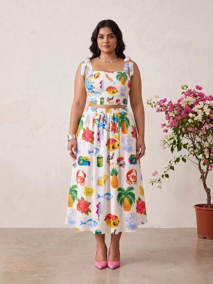 White Tropical Print Crop Top & Midi Skirt Co-Ord Set Moonstruck