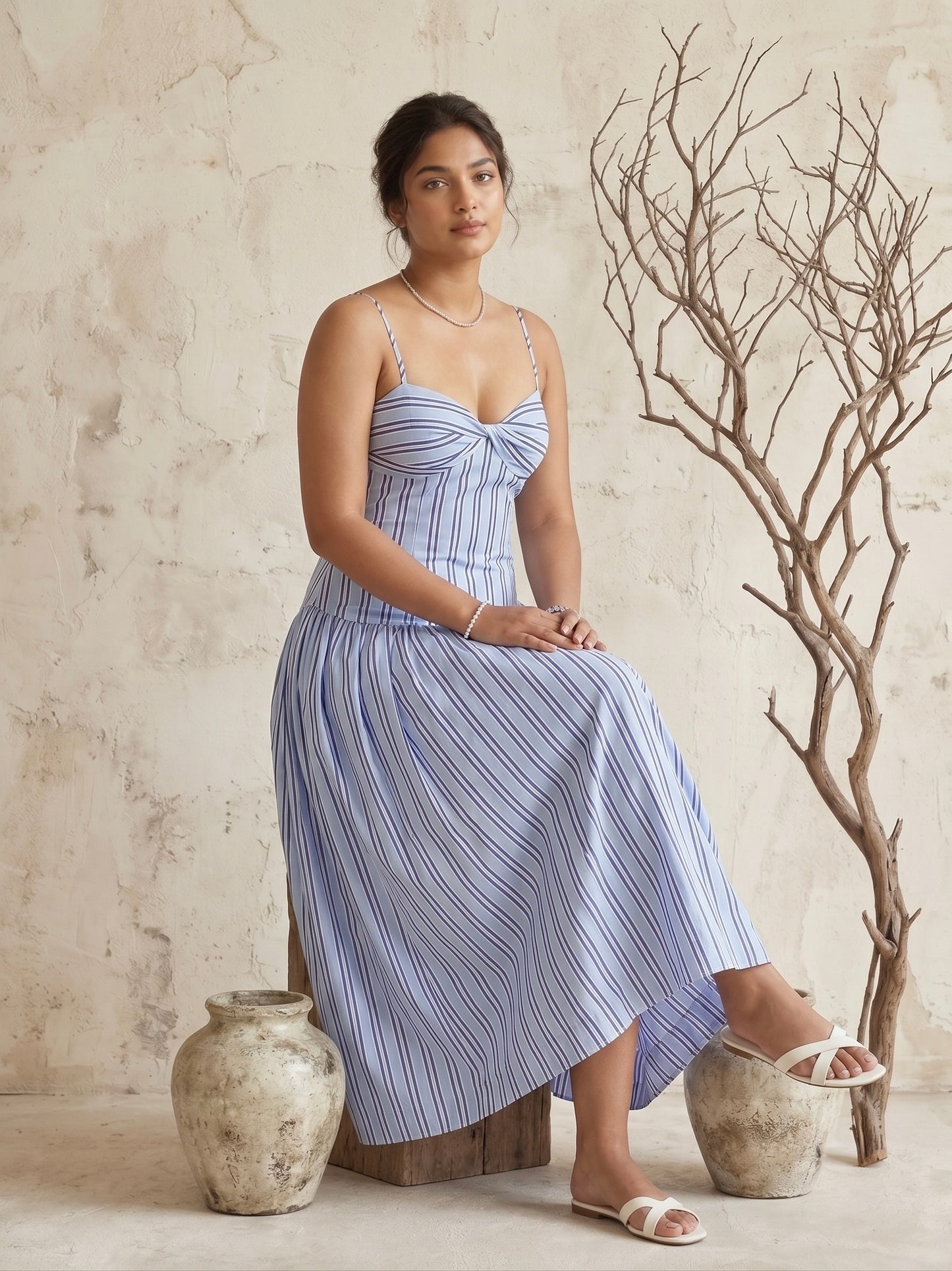Blue Strips Strappy Maxi Dress Moonstruck