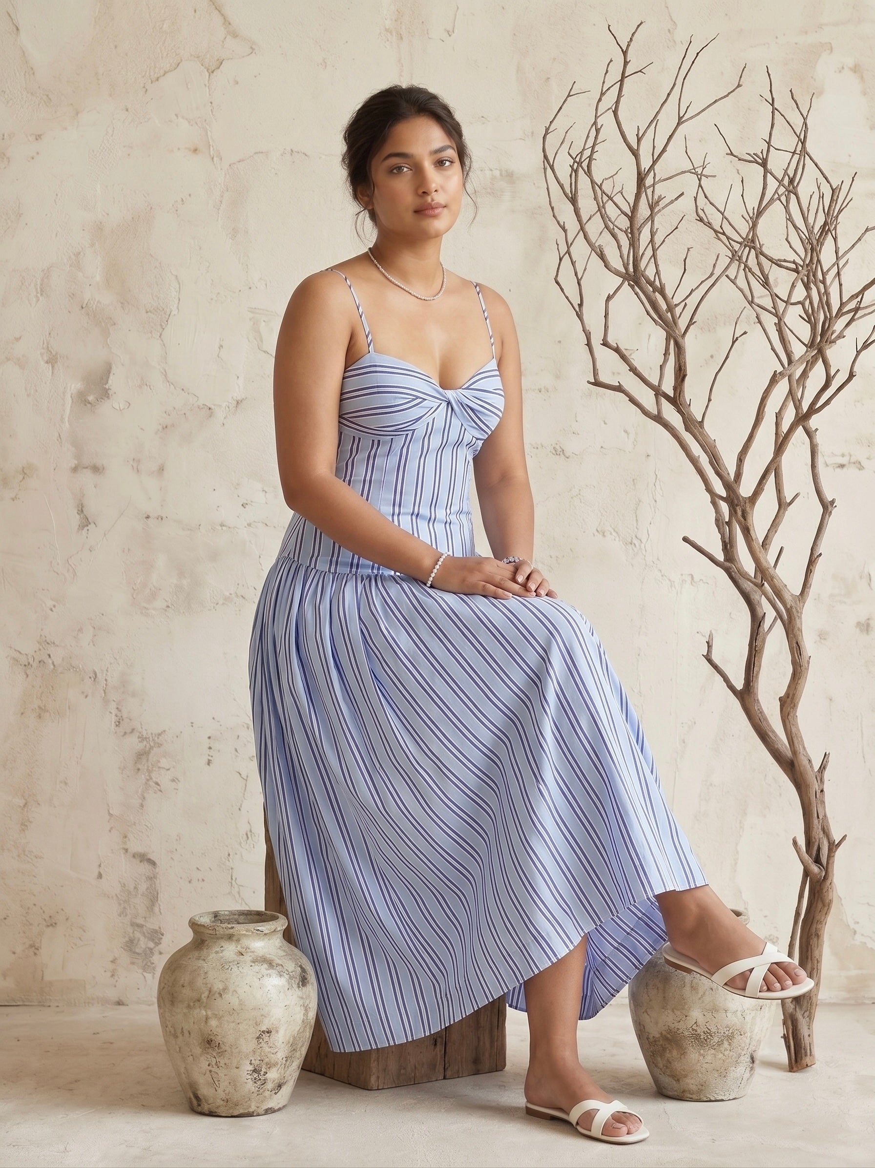 Blue Strips Strappy Maxi Dress Moonstruck