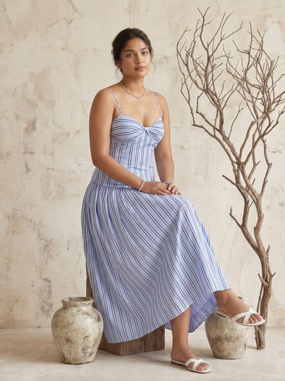 Blue Strips Strappy Maxi Dress Moonstruck