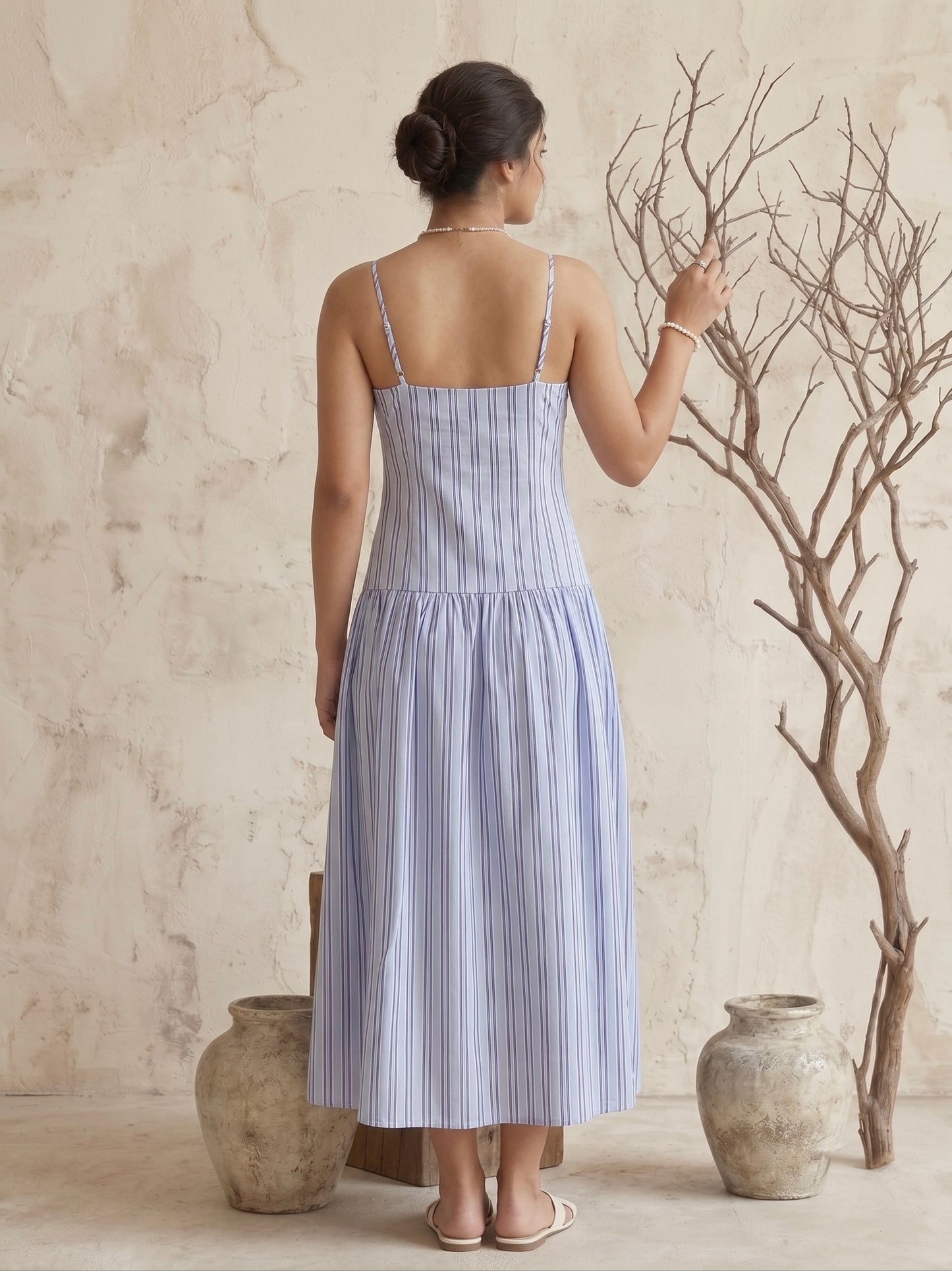 Blue Strips Strappy Maxi Dress Moonstruck