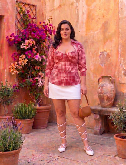 Red Gingham Front Button Collor Shirt Moonstruck