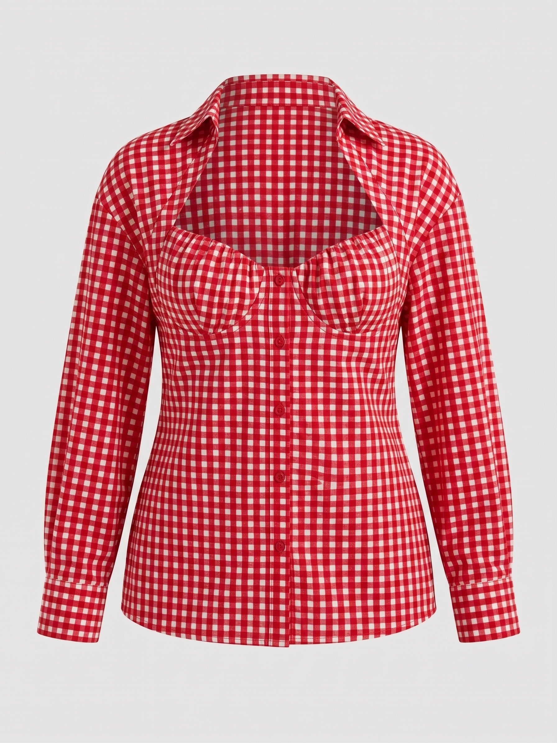 Red Gingham Front Button Collor Shirt Moonstruck