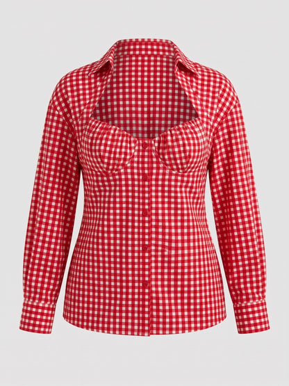 Red Gingham Front Button Collor Shirt Moonstruck