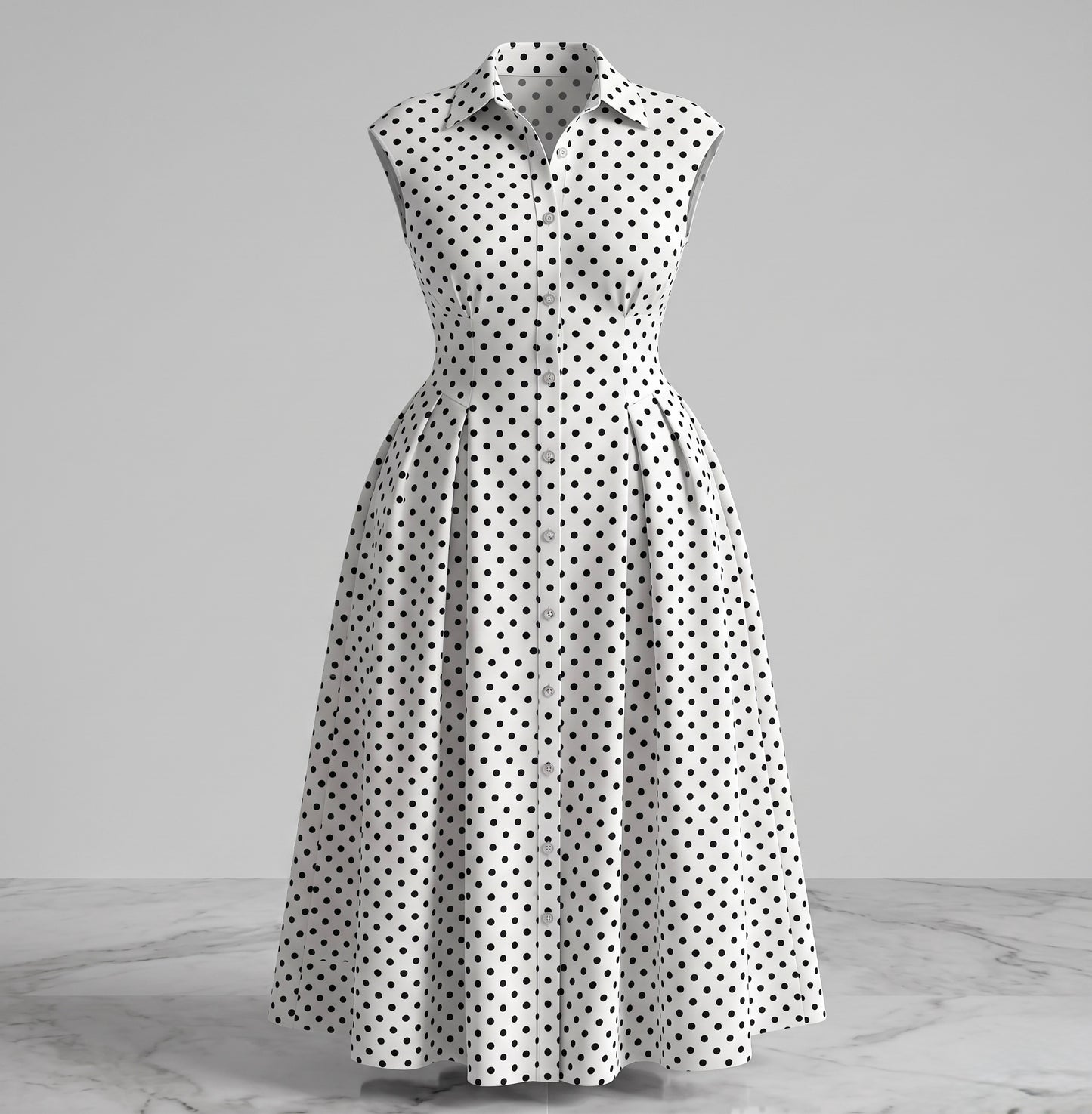 Elegant Polka Dot Collared Sleeveless Maxi Dress Moonstruck