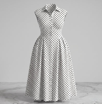 Elegant Polka Dot Collared Sleeveless Maxi Dress Moonstruck