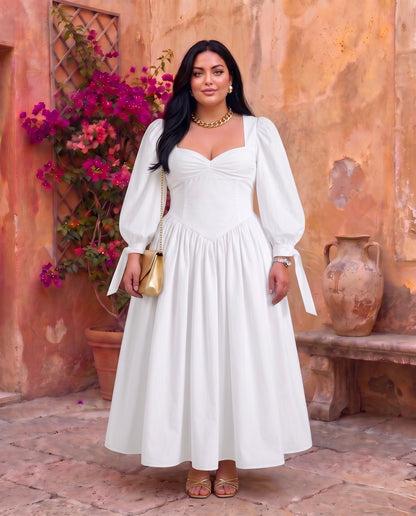White Puff Sleeve Sweetheart Neck Maxi Dress Moonstruck