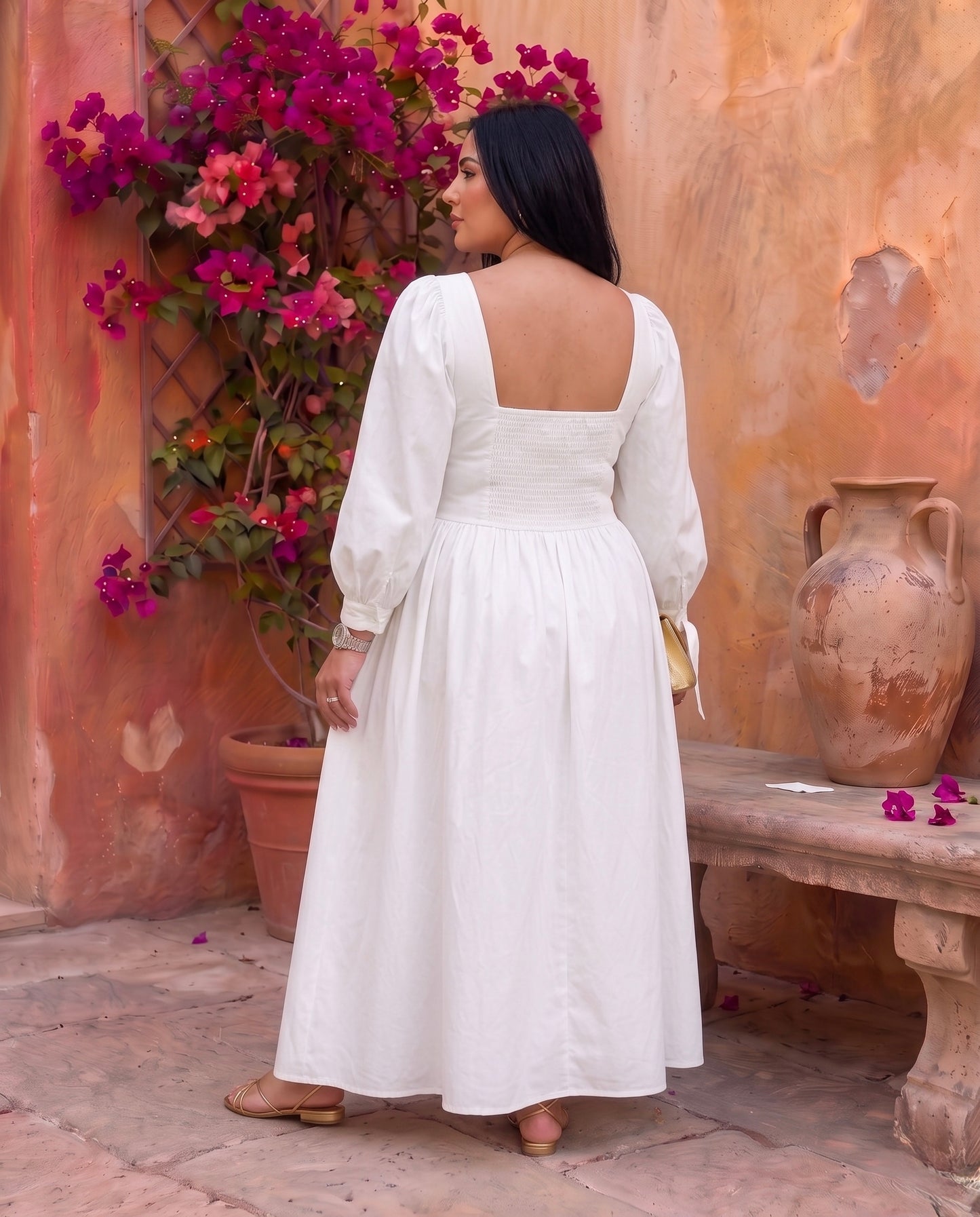 White Puff Sleeve Sweetheart Neck Maxi Dress Moonstruck