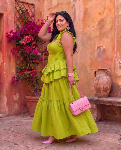 Lime Blossom Ruffle Maxi Dress Moonstruck