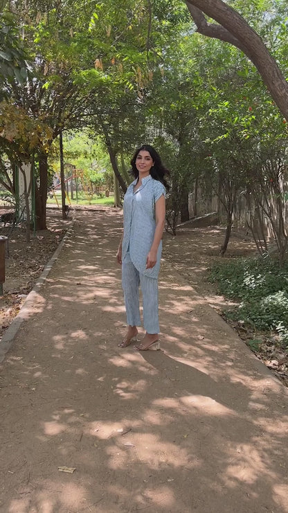 Blue stripped hi-low shirt with pants