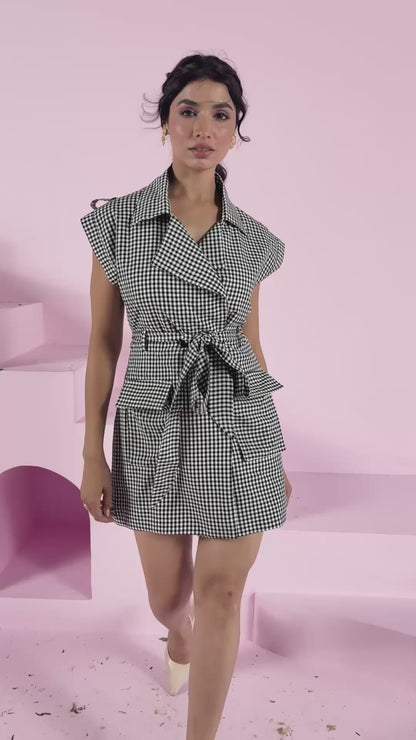 Black & white checkered blazer dress
