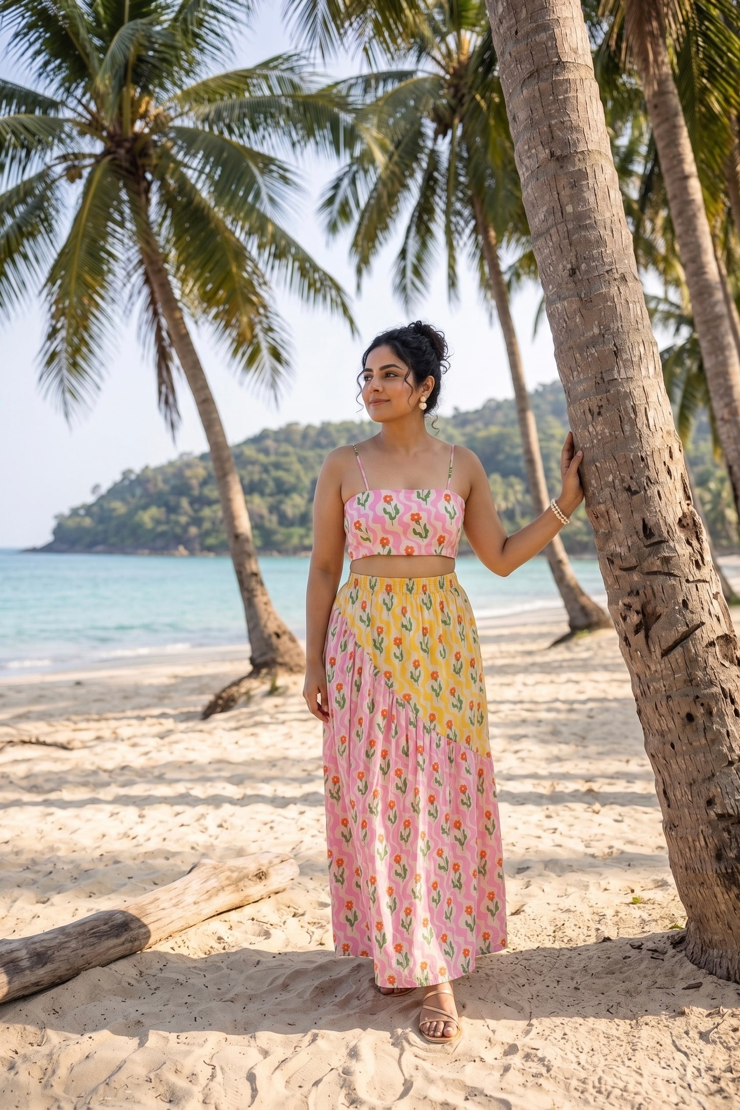 Strappy crop top with gathered skirt co-ord set
