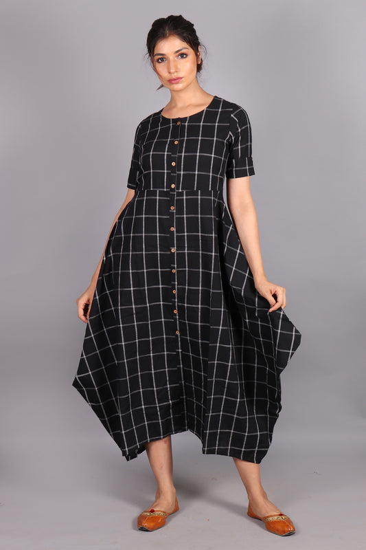 Black checkered curchief pattern maxi