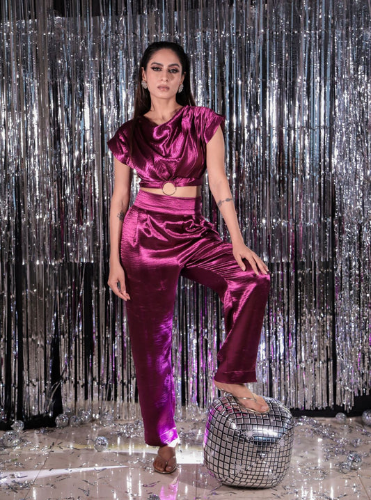 Grape cowl top & straight fit pant co-ord set